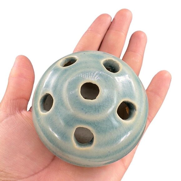 Studio Art Pottery Flower Frog Light Green Glaze Pottery Hand Made Stoneware VTG - Picture 6 of 11